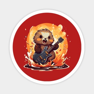 Cute Sea Otter Playing Guitar Death Metal Magnet